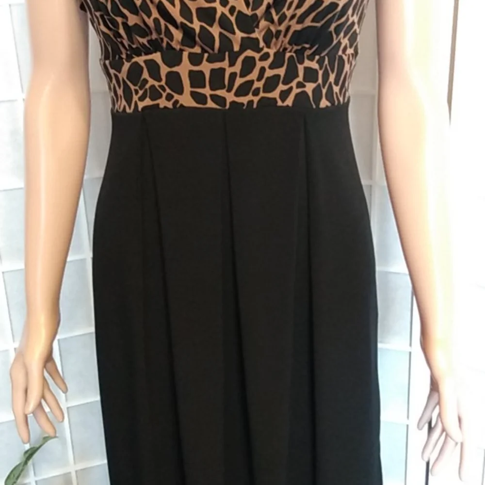 Enfocus Studio Midi Dress –‎ Black/Brown Animal Print – V-Neck – 8